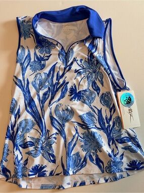 NWT Gottex Blue Tulip Performance Sleeveless Top Tennis Golf XL